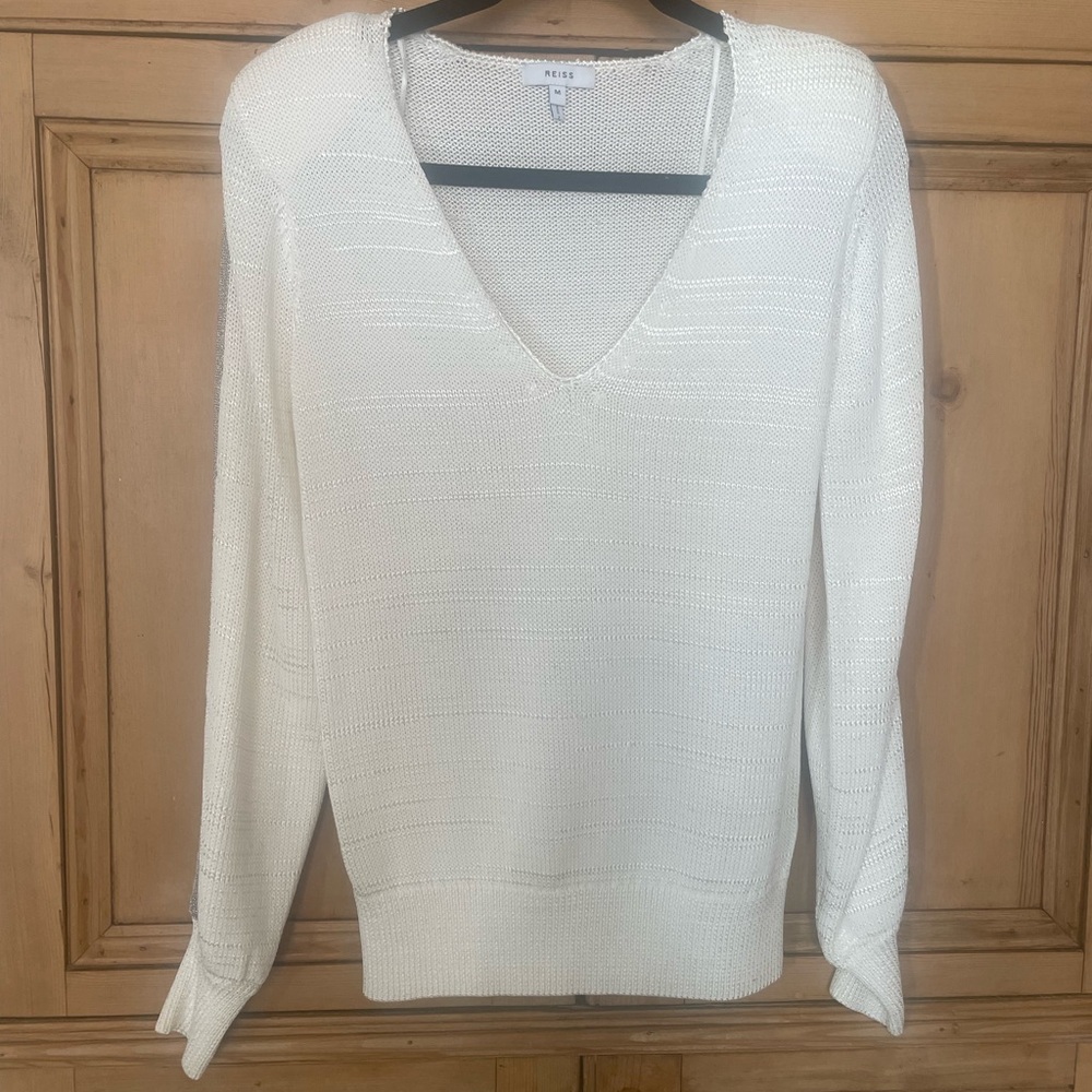 Reiss Cream V-Neck Sweater